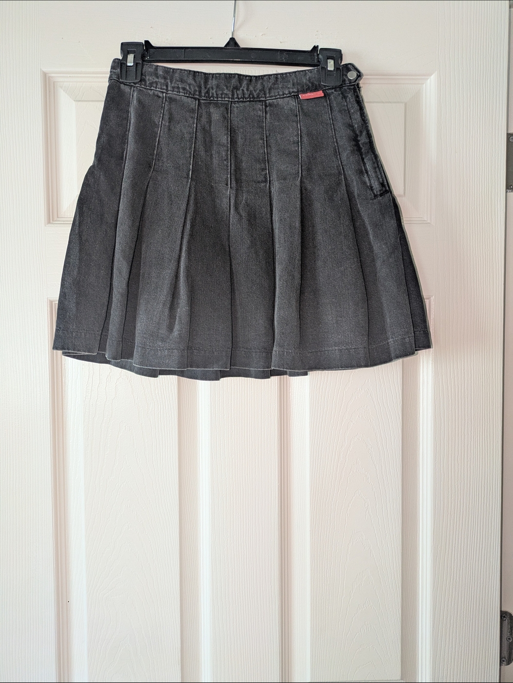 Divided Charcoal Pleated Mini Skirt with Side Tab